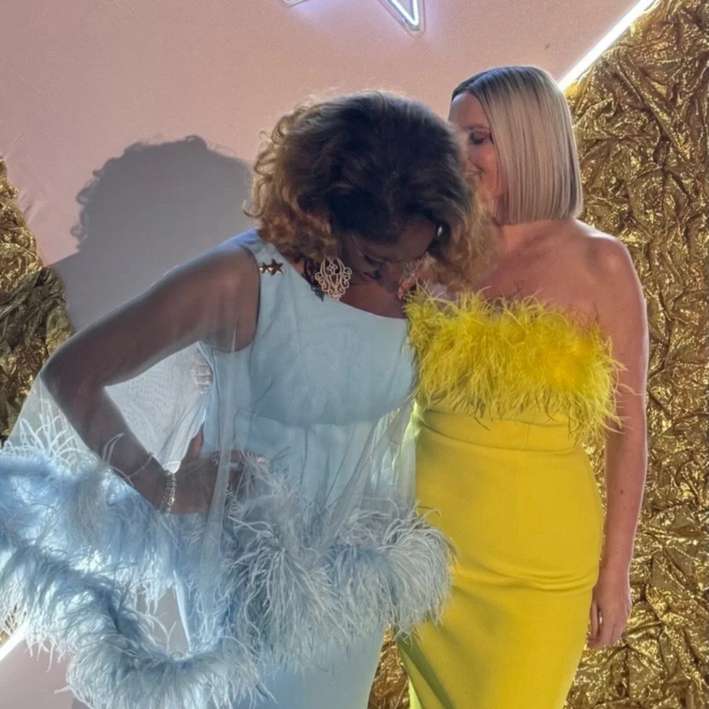 Rebecca Vallance Vibrant Yellow Midi Dress with Feather Detail - Picture 2 of 3